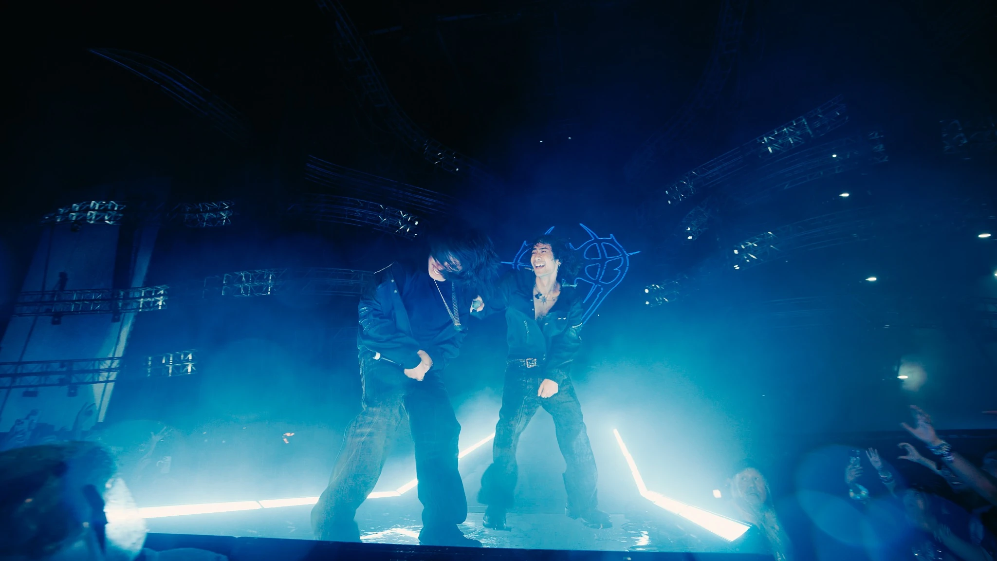 ISOxo and Knock2 smiling together on stage at Niteharts