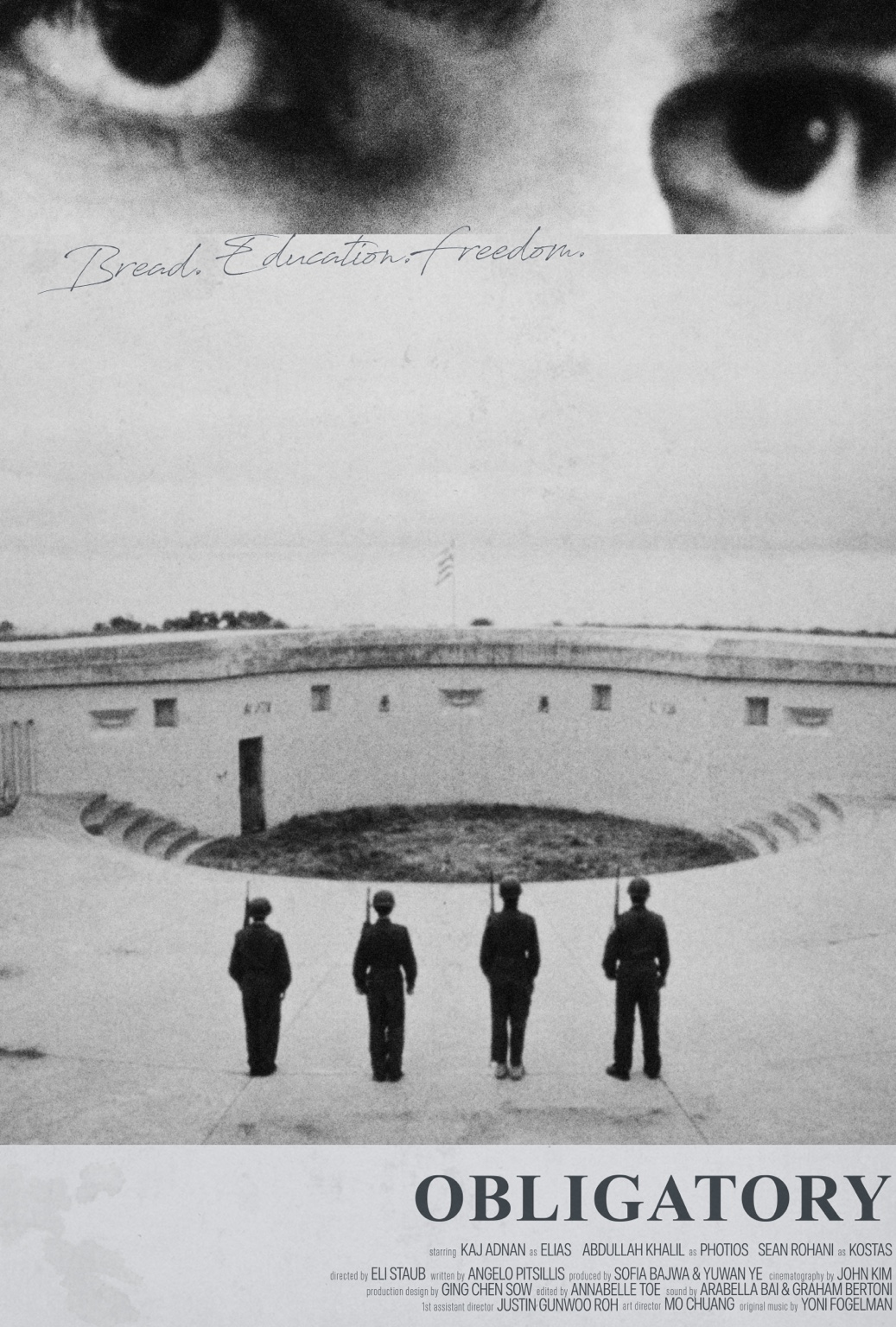 Obligatory poster: a pair of eyes above soldiers standing in a circular courtyard
